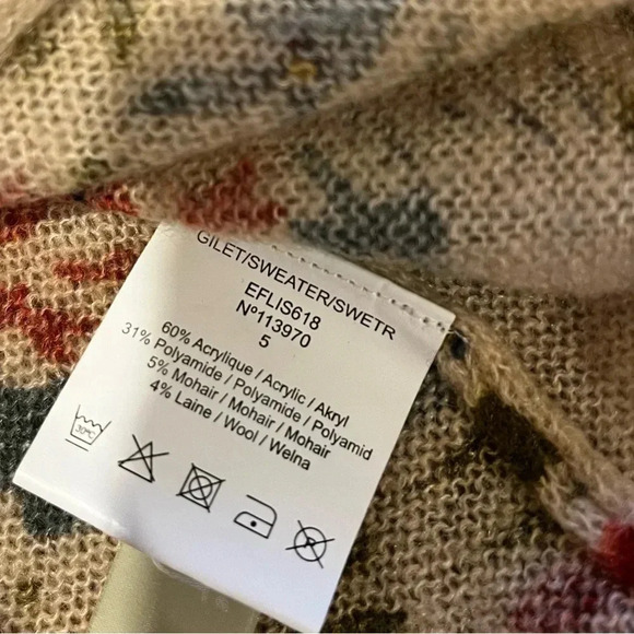 #101 JACQUELINE RIU Tan & flowers pattern cardigan blend wool & mohair size XL - Picture 2 of 11